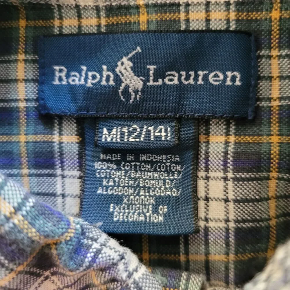 Ralph Lauren Boy's Blake 100% Cotton Plaid Polo Shirt Size M 12/14